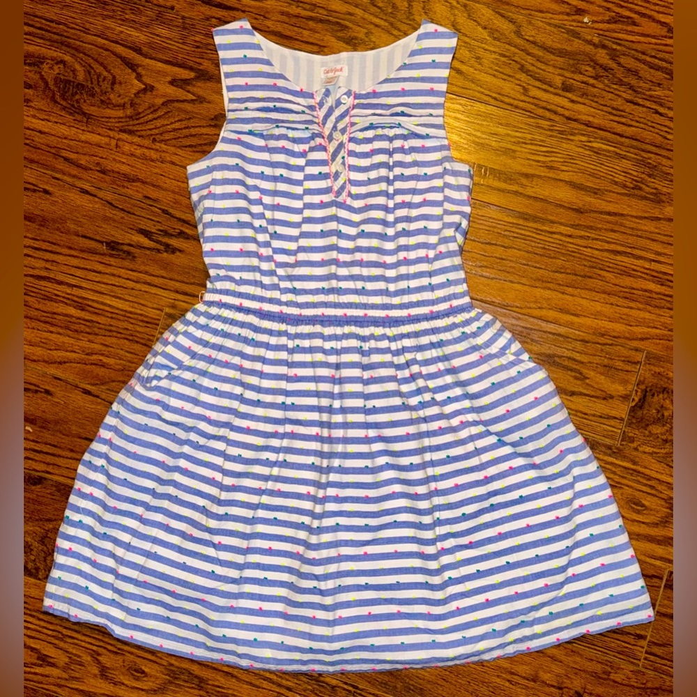 Cat & Jack Blue/White Striped Dress w/ Bright, Colorful Dots (Girls 14-16)